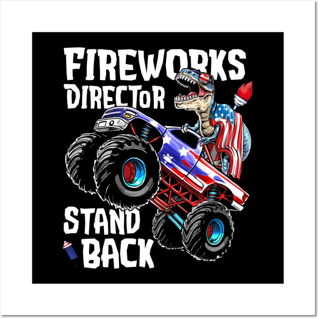 4th of July Fireworks Director T Rex Monster Truck Kids Boys Wall Art by reginaturner